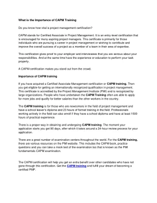 what is the importance of capm training