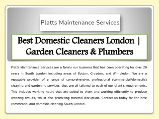 Best Domestic Cleaners London | Garden Cleaners & Plumbers