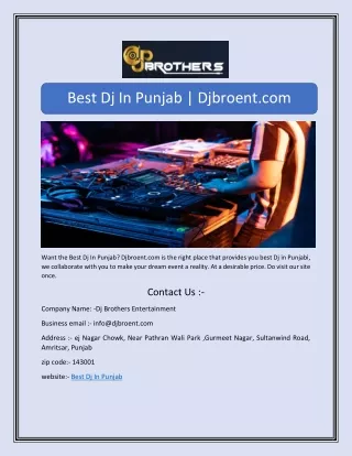 Best Dj In Punjab | Djbroent.com