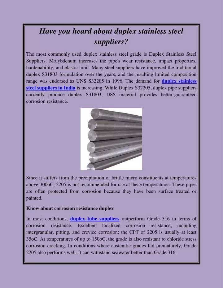 have you heard about duplex stainless steel