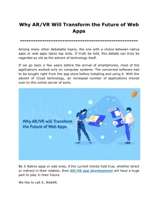 why ar vr will transform the future of web apps