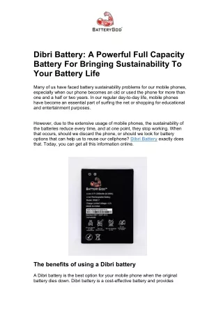 Dibri Battery: A Powerful Full Capacity Battery For Bringing Sustainability