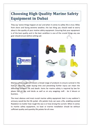 Choosing High Quality Marine Safety Equipment in Dubai