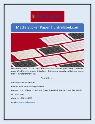 Matte Sticker Paper | Entrelabel.com
