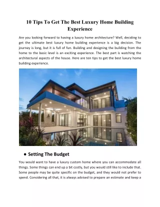 10 Tips To Get The Best Luxury   Home Building Experience