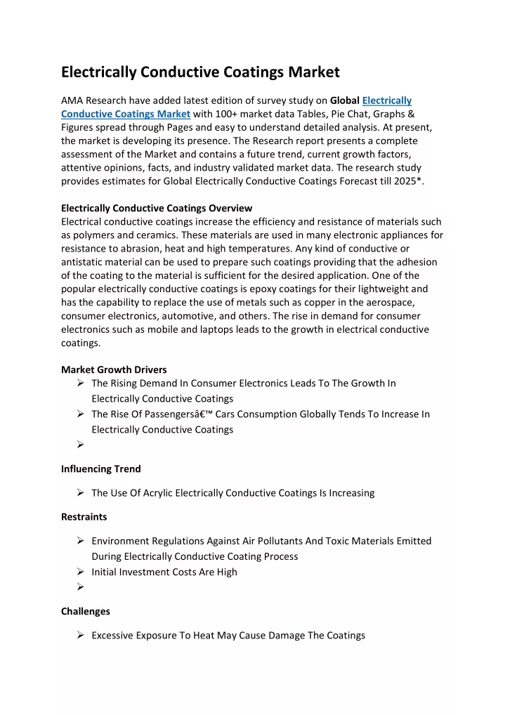 electrically conductive coatings market