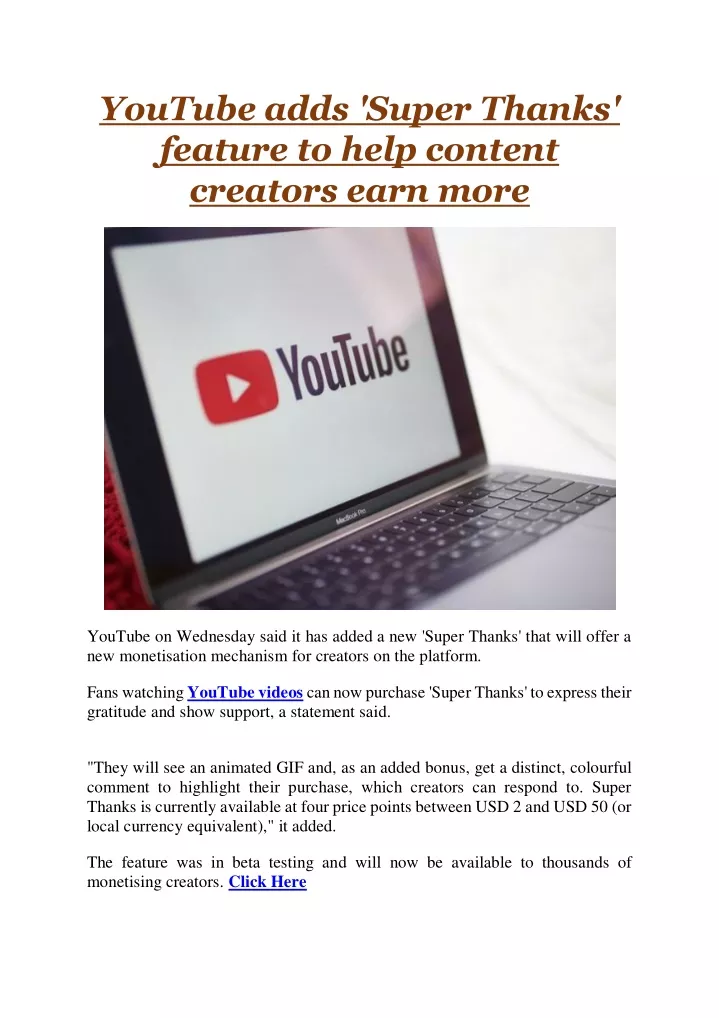 youtube adds super thanks feature to help content