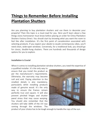 Things to Remember Before Installing Plantation Shutters