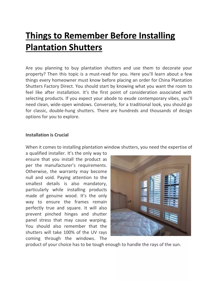 things to remember before installing plantation