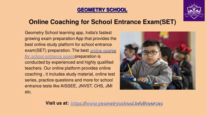 online coaching for school entrance exam set