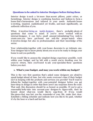 questions to be asked to interior designer before