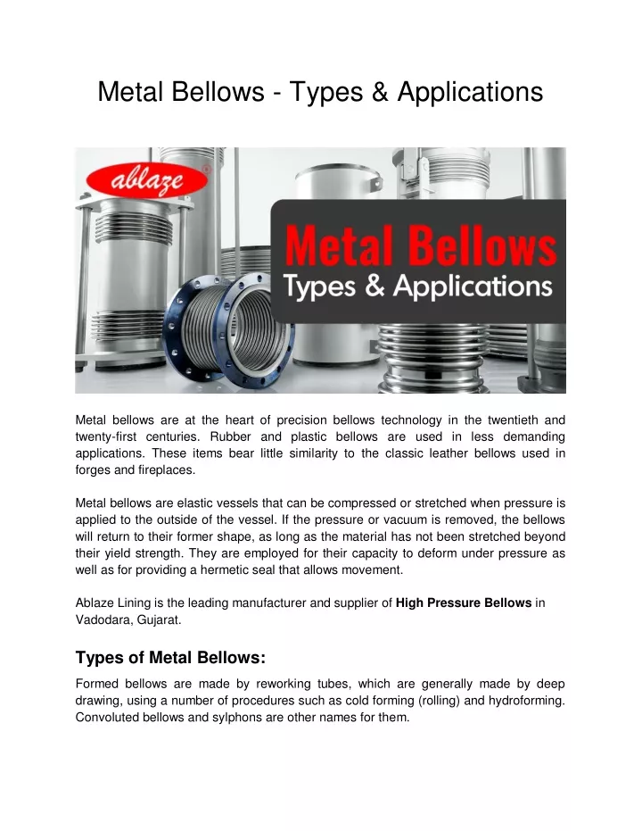 metal bellows types applications