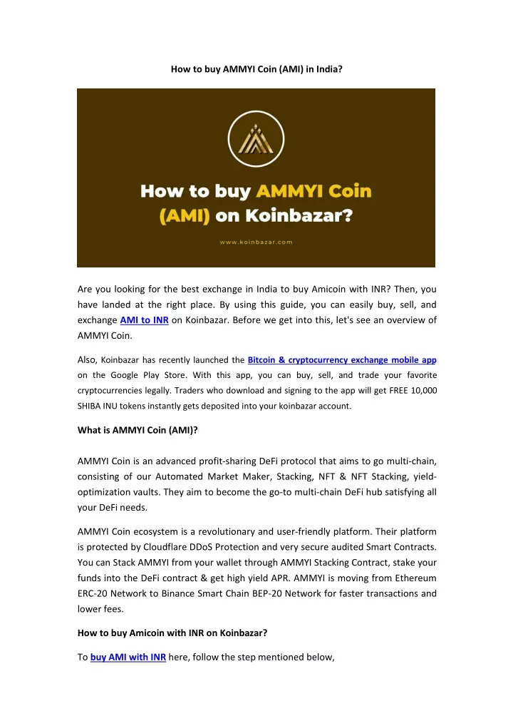 how to buy ammyi coin ami in india