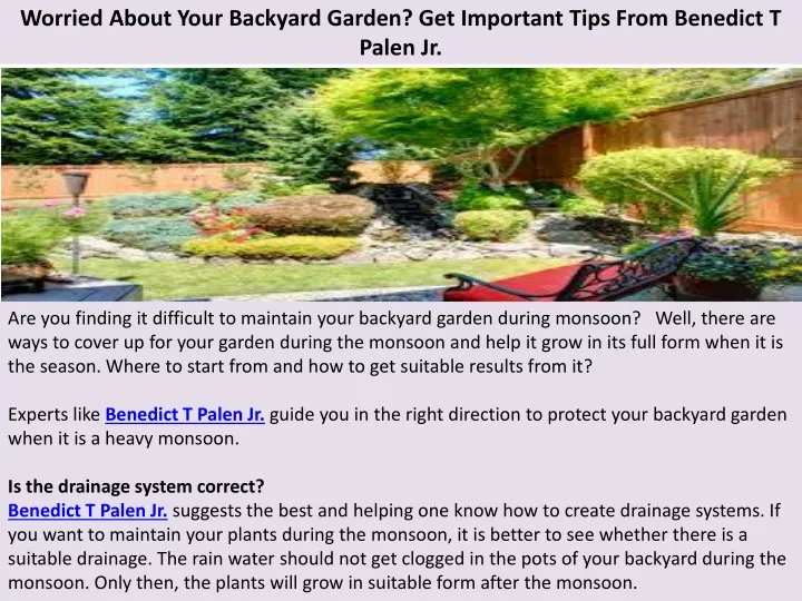 worried about your backyard garden get important tips from benedict t palen jr