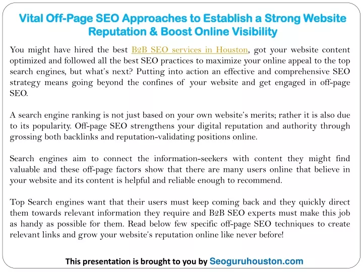 vital off page seo approaches to establish