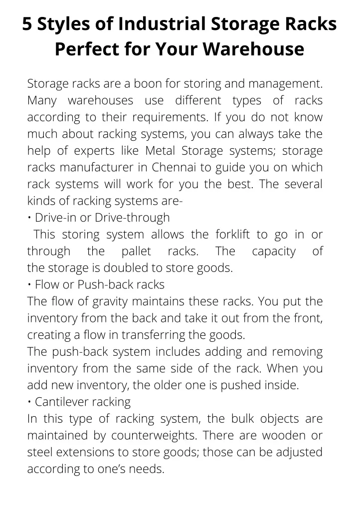 5 styles of industrial storage racks perfect