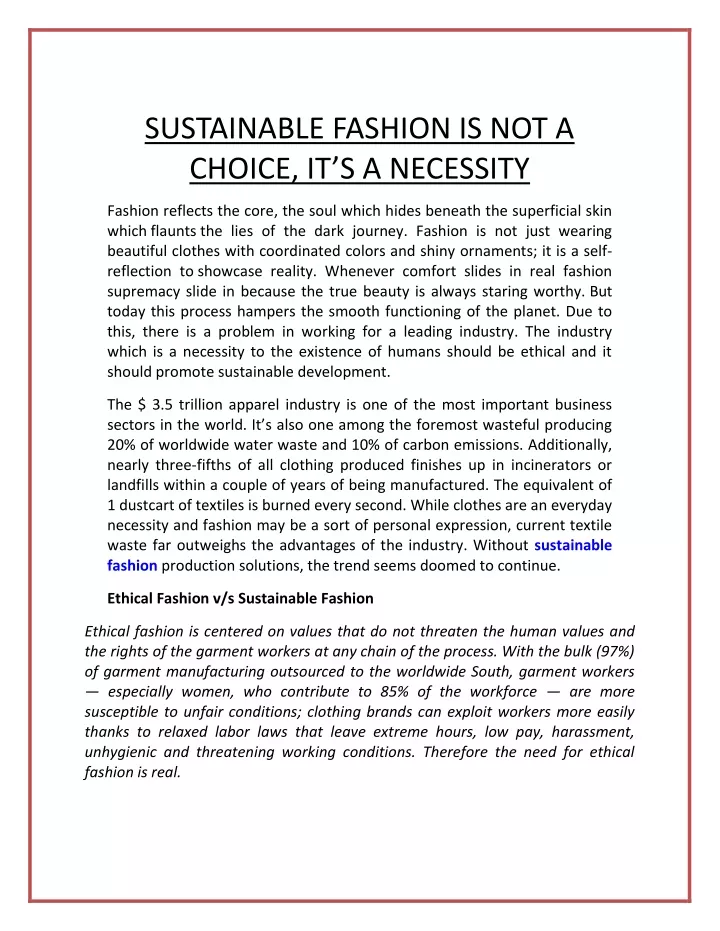 sustainable fashion is not a choice