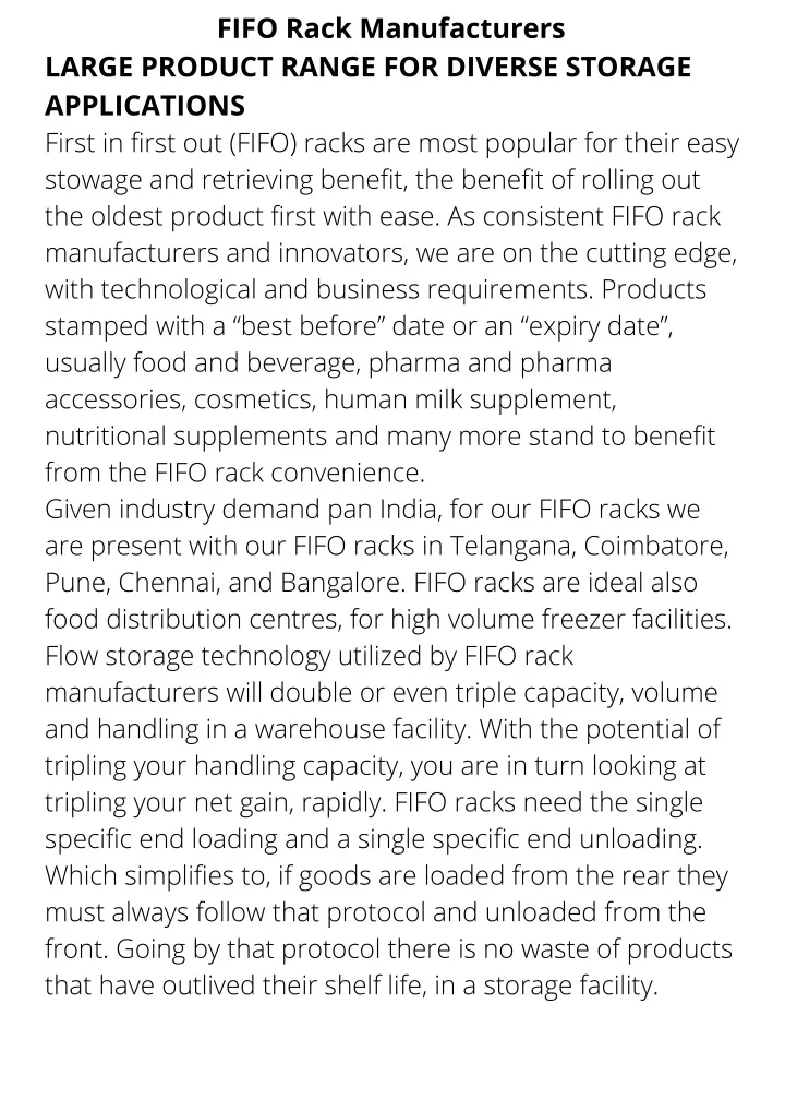 fifo rack manufacturers large product range