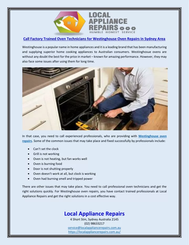 call factory trained oven technicians