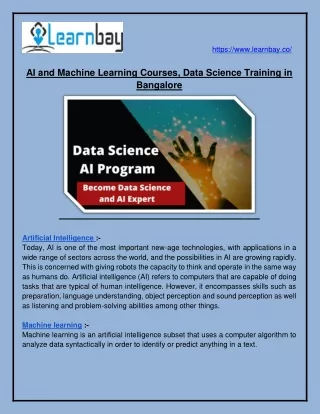 AI and Machine Learning Courses, Data Science Training in Bangalore