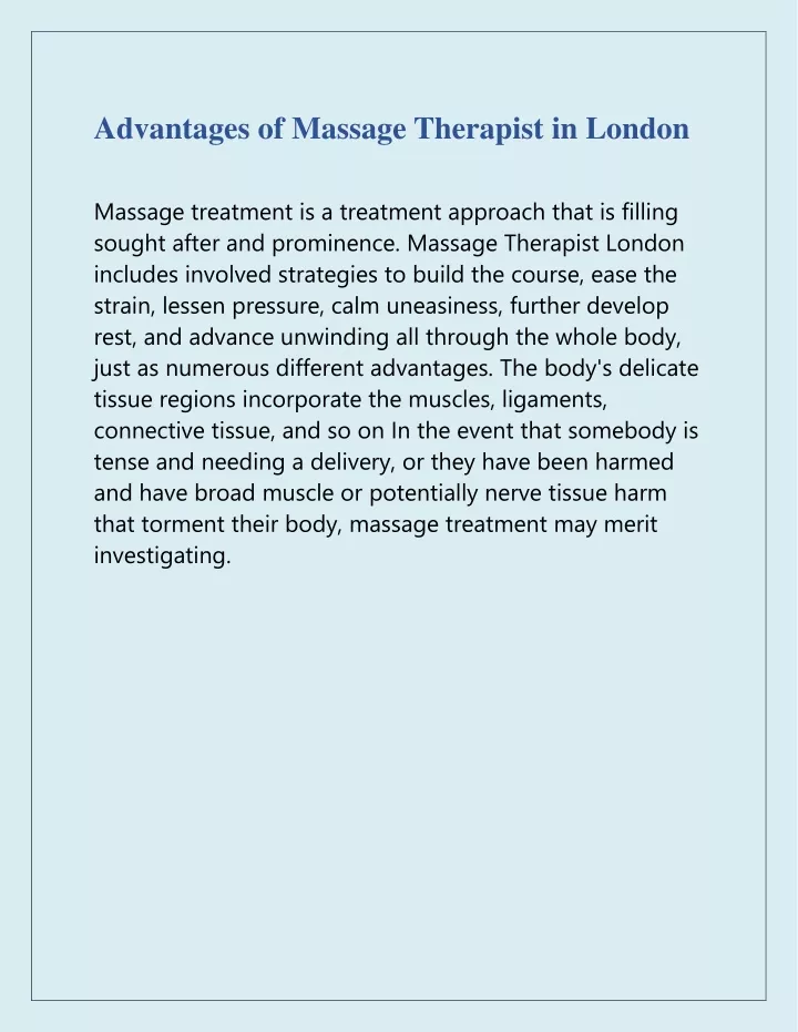 advantages of massage therapist in london