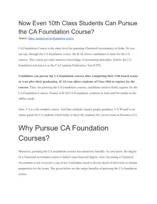 Now Even 10th Class Students Can Pursue the CA Foundation Course