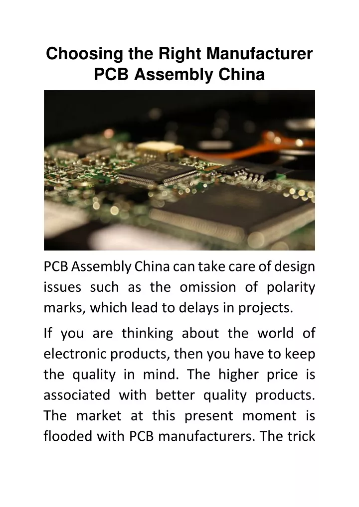 choosing the right manufacturer pcb assembly china