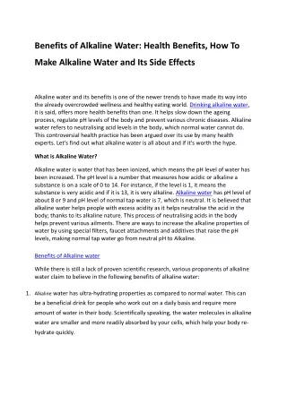 Benefits of Alkaline Water Health Benefits How To Make Alkaline Water and Its Side Effects