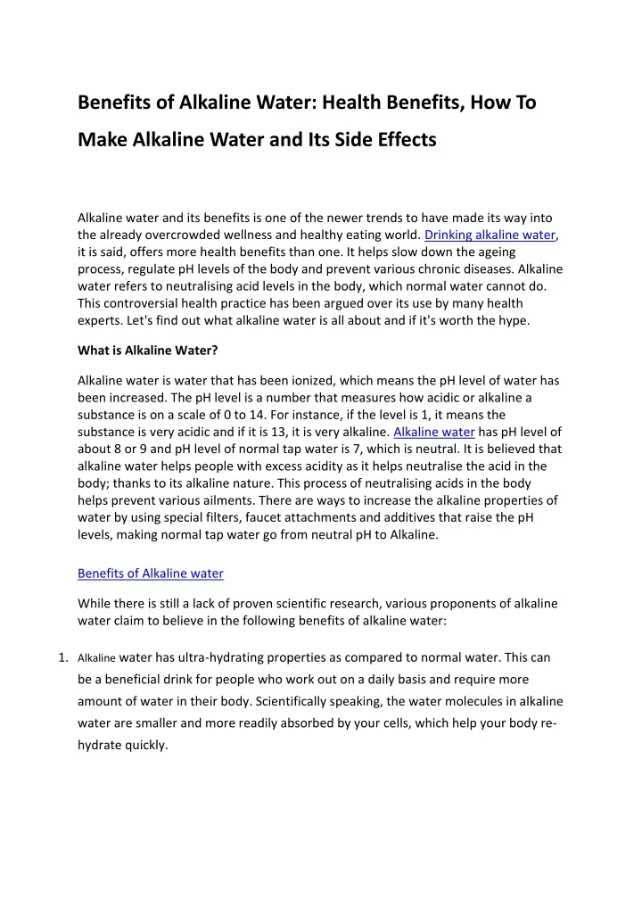 benefits of alkaline water health benefits how to