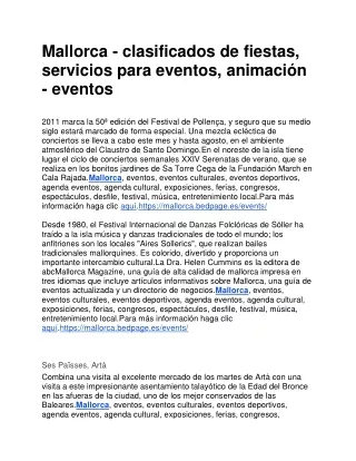 Mallorca - clasificados de fiestas, servicios para eventos, animación - eventos