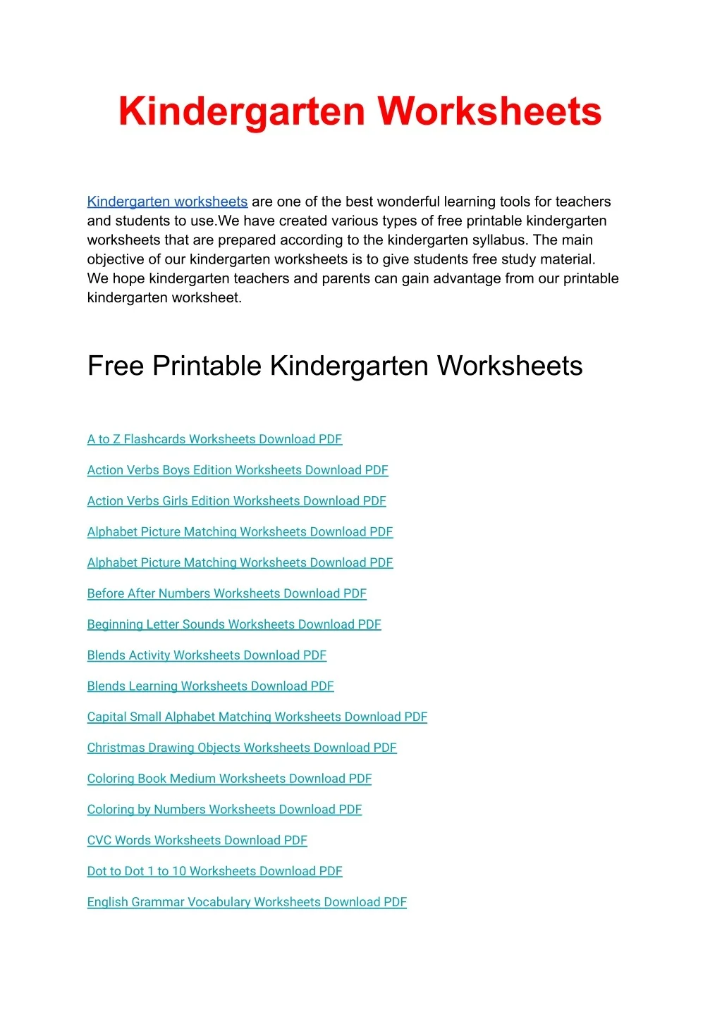 PPT - Kindergarten Worksheets free Printable PDF Download PowerPoint ...