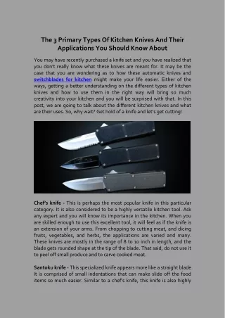 The 3 Primary Types Of Kitchen Knives And Their Applications You Should Know About