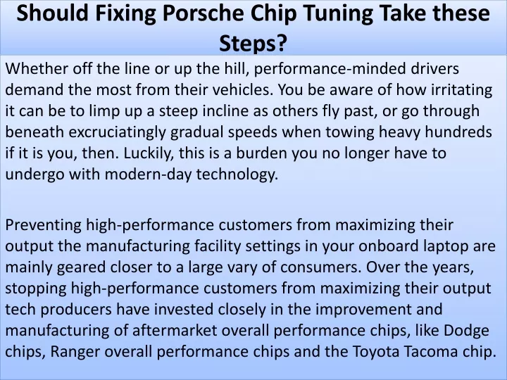 should fixing porsche chip tuning take these steps