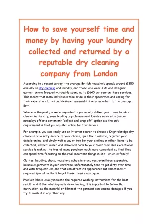 How to save yourself time and money by having your laundry collected and returned by a reputable dry cleaning company fr