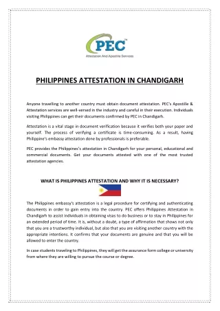 PHILIPPINES ATTESTATION IN CHANDIGARH