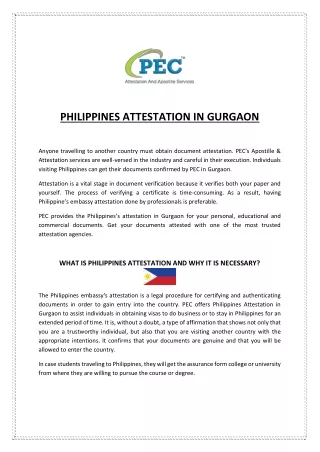 PHILIPPINES ATTESTATION IN GURGAON