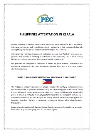 PHILIPPINES ATTESTATION IN KERELA