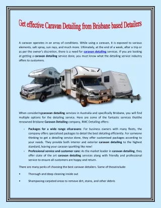 Get effective Caravan Detailing from Brisbane based Detailers