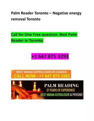 Palm Reader Toronto - Negative energy removal Toronto