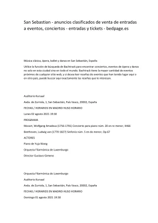 San Sebastian - anuncios clasificados de venta de entradas a eventos, conciertos - entradas y tickets - bedpage.es-conve