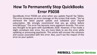 How To Permanently Stop QuickBooks Error PS038