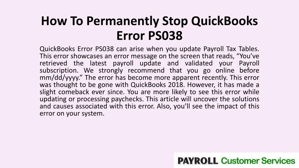 PPT - How To Permanently Stop QuickBooks Error PS038 PowerPoint ...