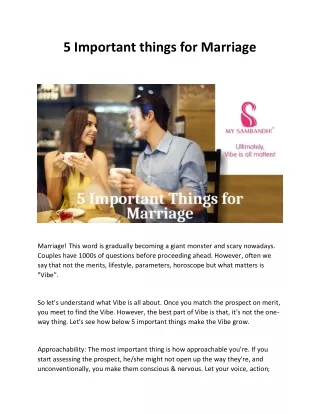 5 Important things for Marriage