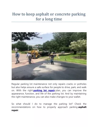 how to keep asphalt or concrete parking