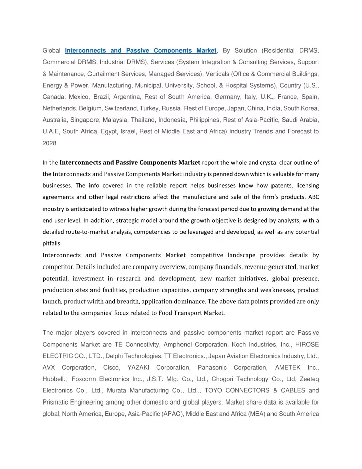 global interconnects and passive components