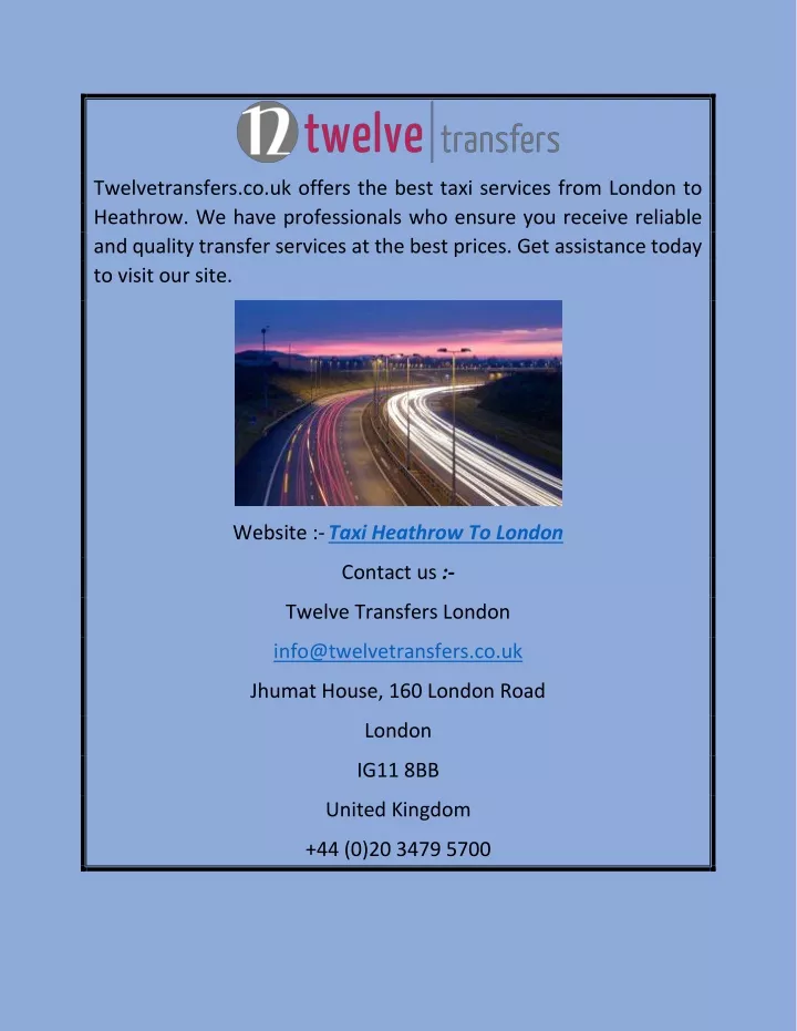 twelvetransfers co uk offers the best taxi