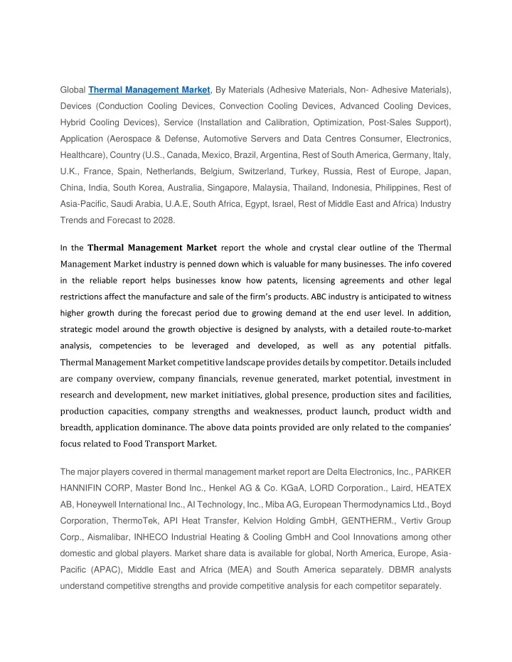 global thermal management market by materials