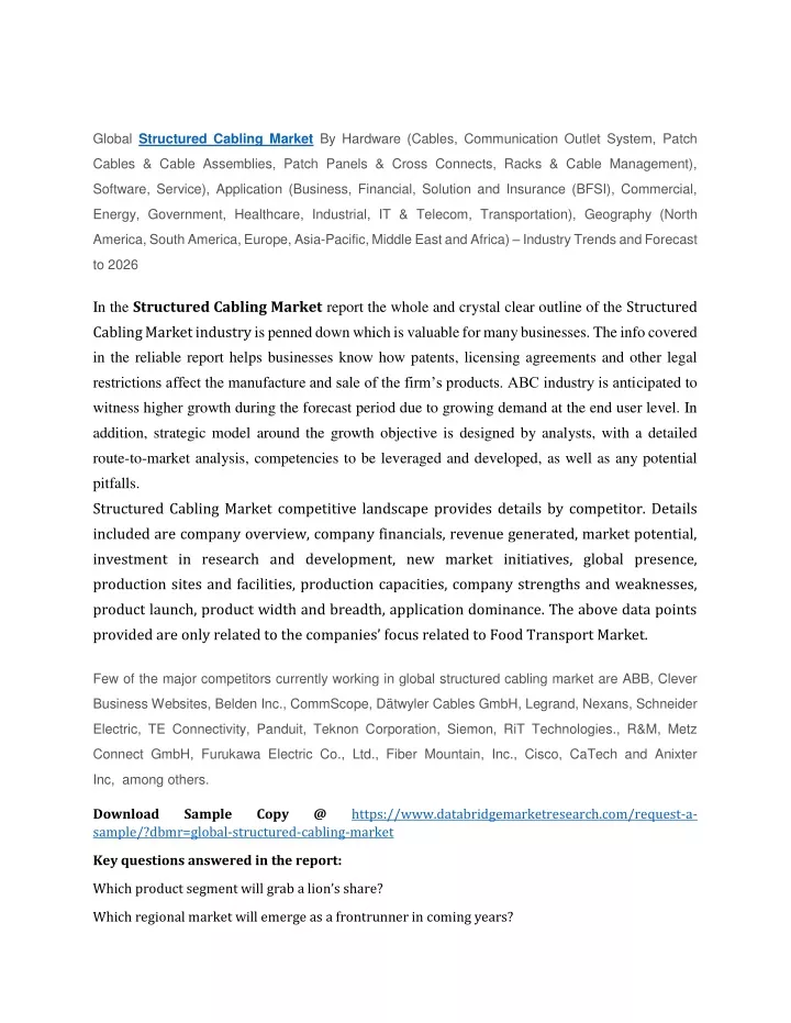 global structured cabling market by hardware