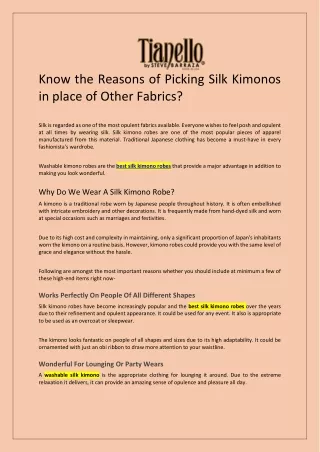 Know the Reasons of Picking Silk Kimonos in place of Other Fabrics
