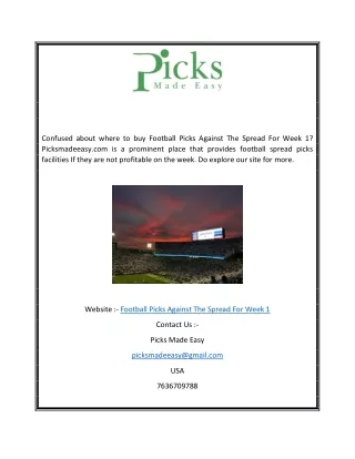 Football Picks Against The Spread For Week 1 picksmadeeasy.com